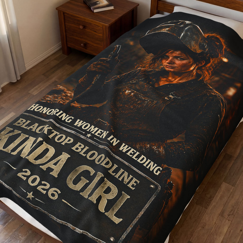 Velveteen Plush Blanket — “Blacktop Bloodline Kinda Girl” Welding Tribute Throw