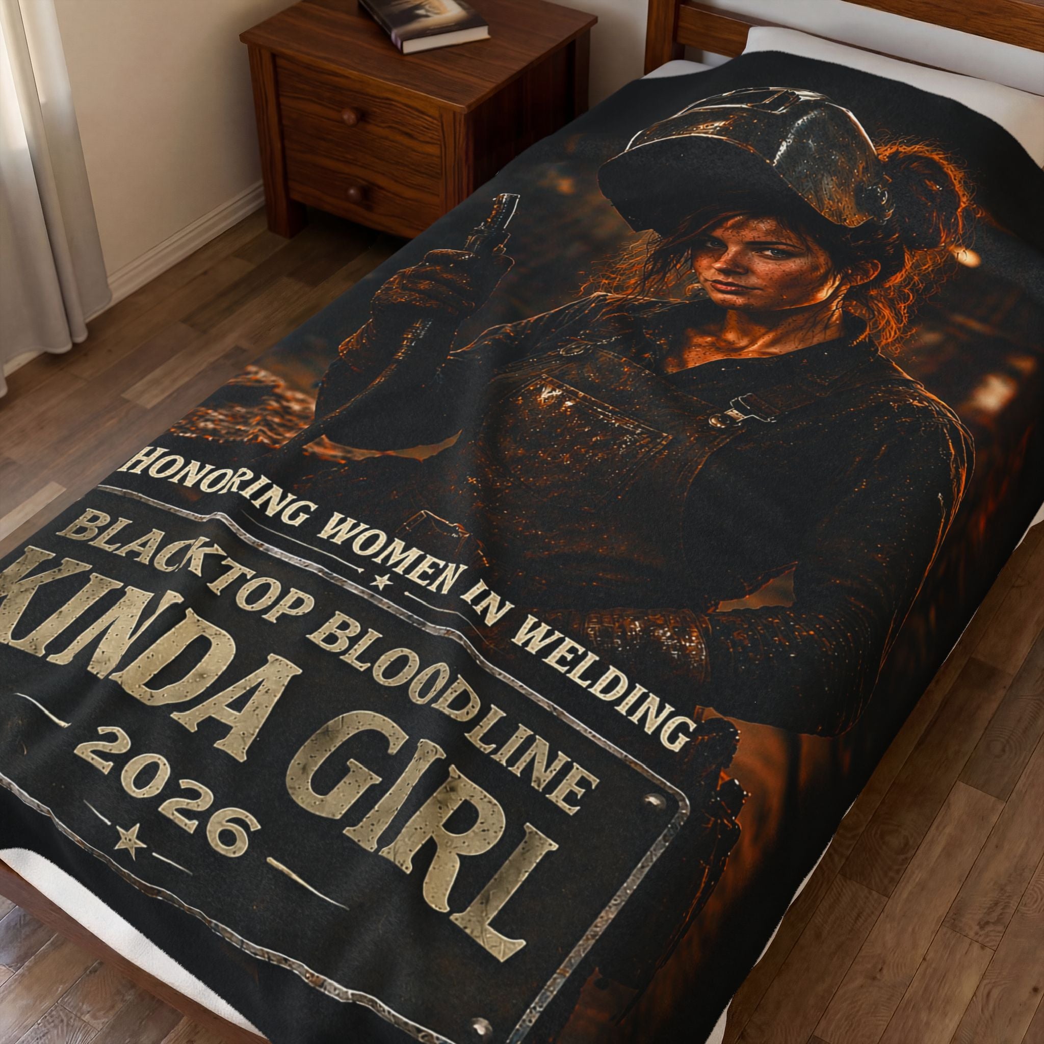 Velveteen Plush Blanket — “Blacktop Bloodline Kinda Girl” Welding Tribute Throw