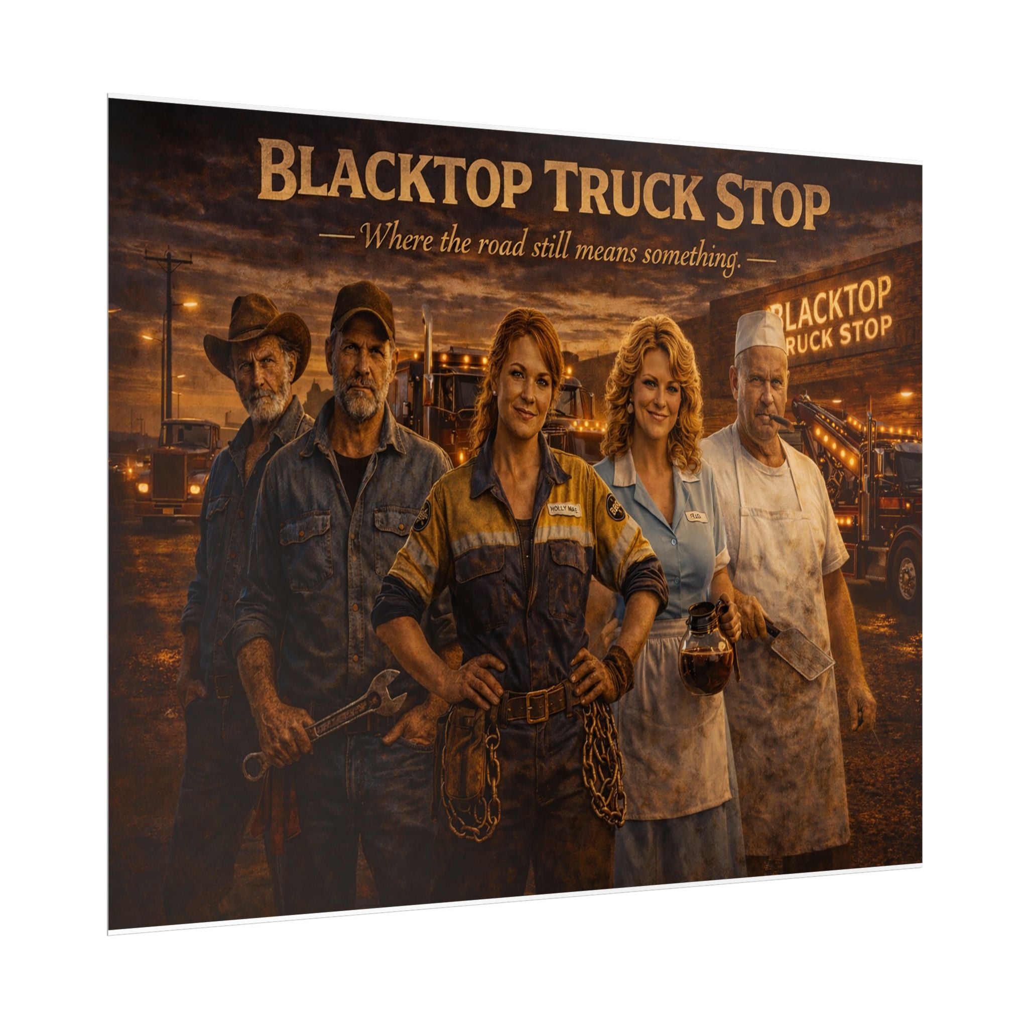 Blacktop Truck Stop — Vintage Highway Truckers Poster