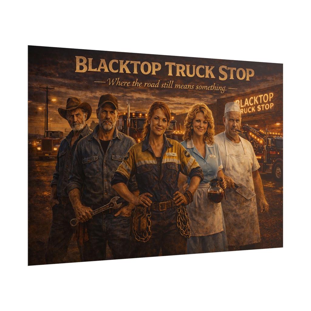 Blacktop Truck Stop — Vintage Highway Truckers Poster