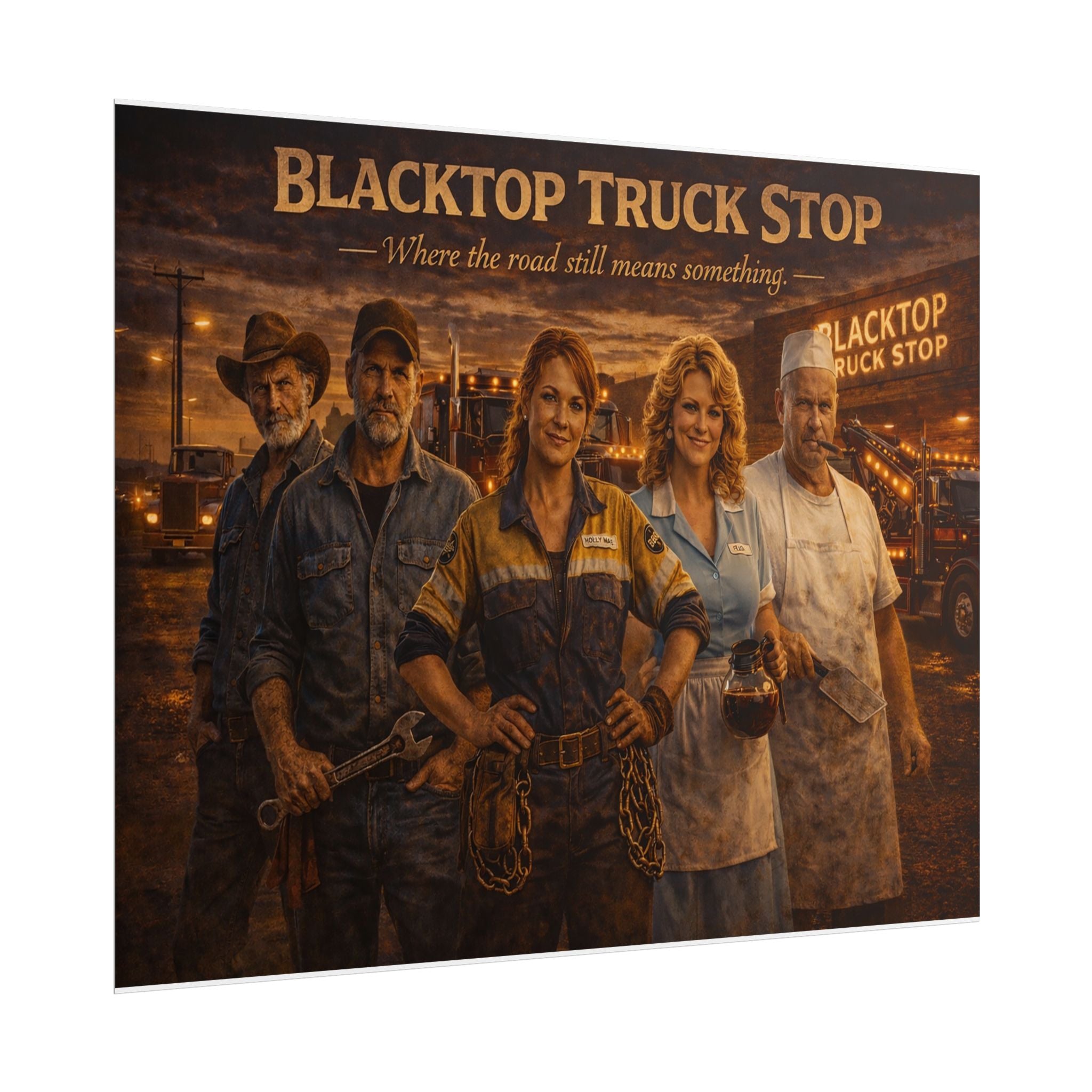 Blacktop Truck Stop — Vintage Highway Truckers Poster