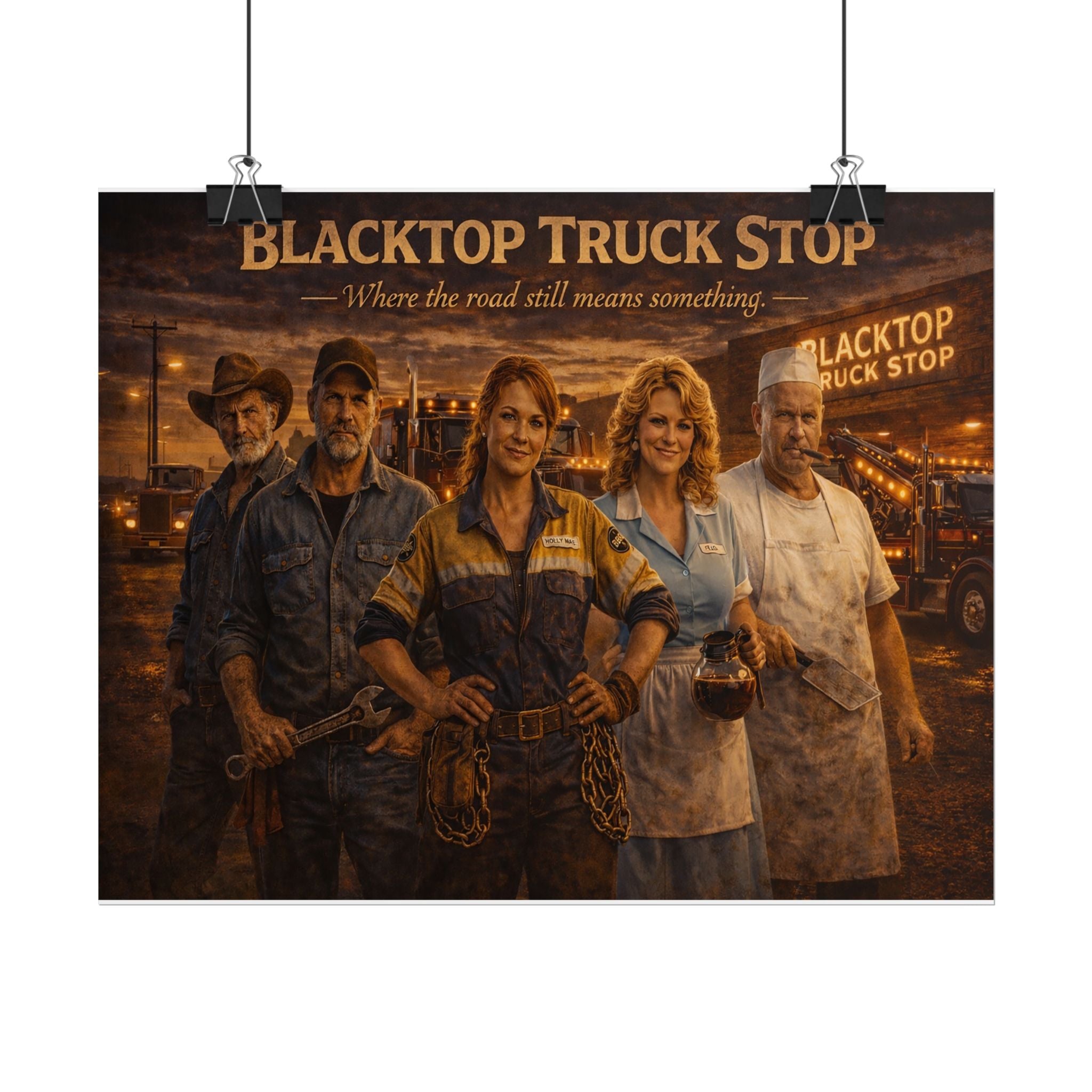 Blacktop Truck Stop — Vintage Highway Truckers Poster