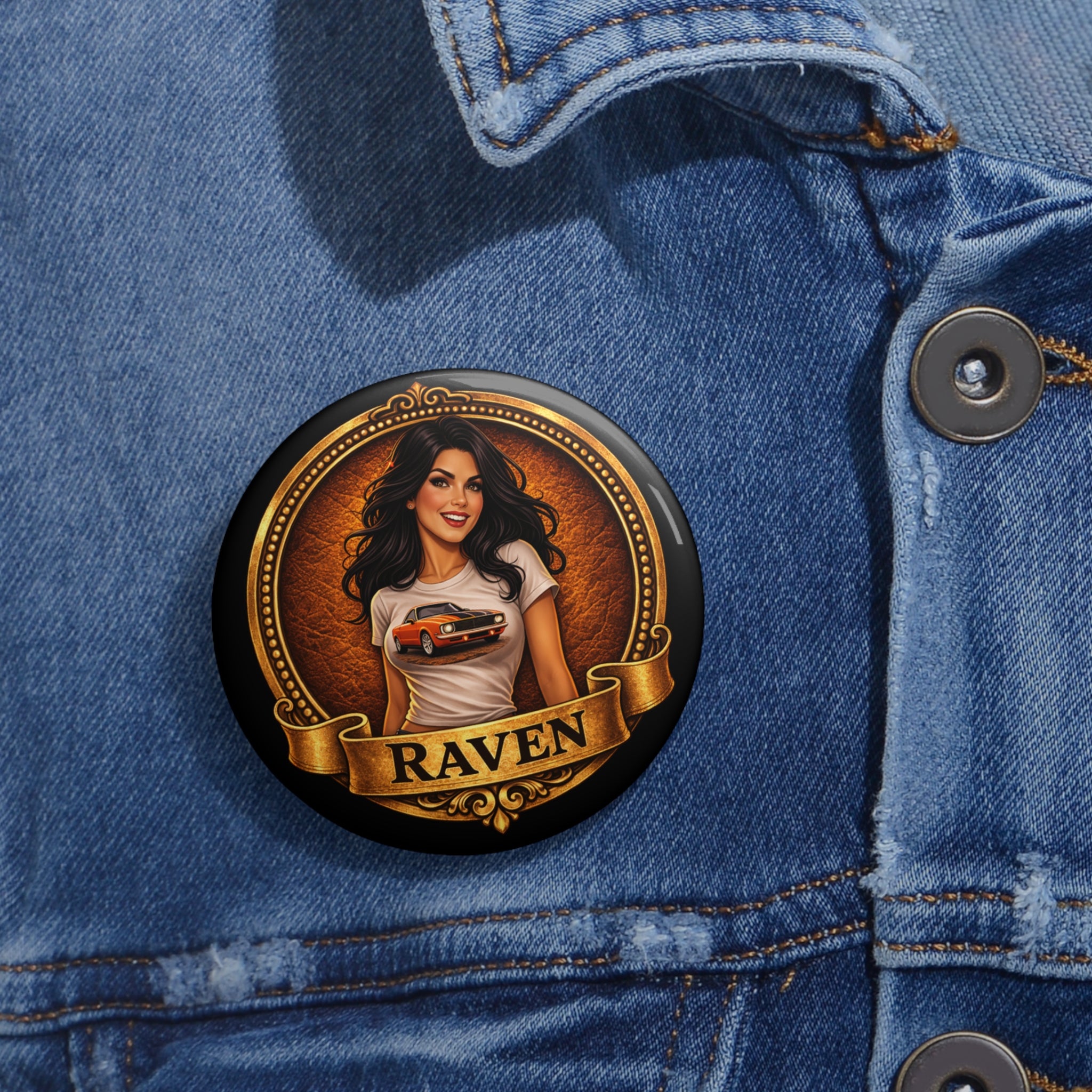 Retro Outlaw | Pin-Up Girl Series | Raven — Pin Button