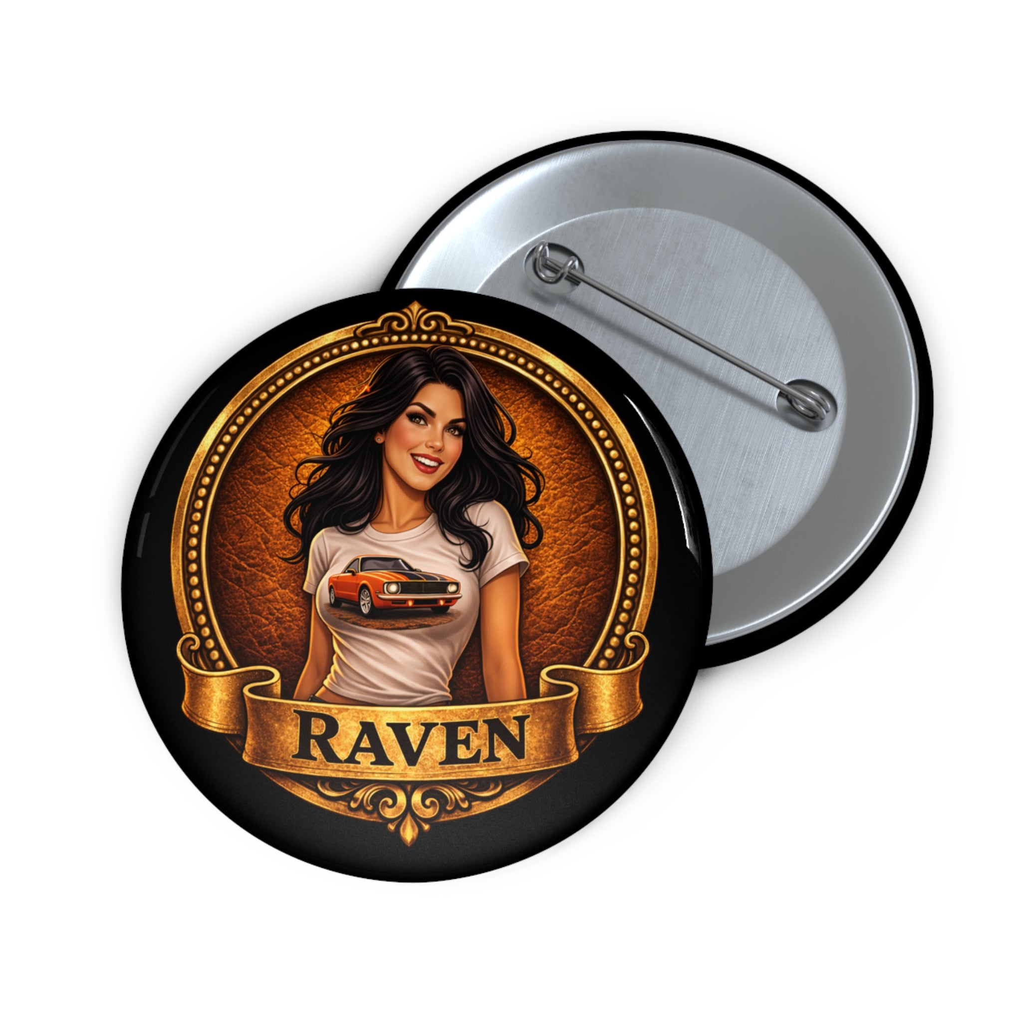 Retro Outlaw | Pin-Up Girl Series | Raven — Pin Button