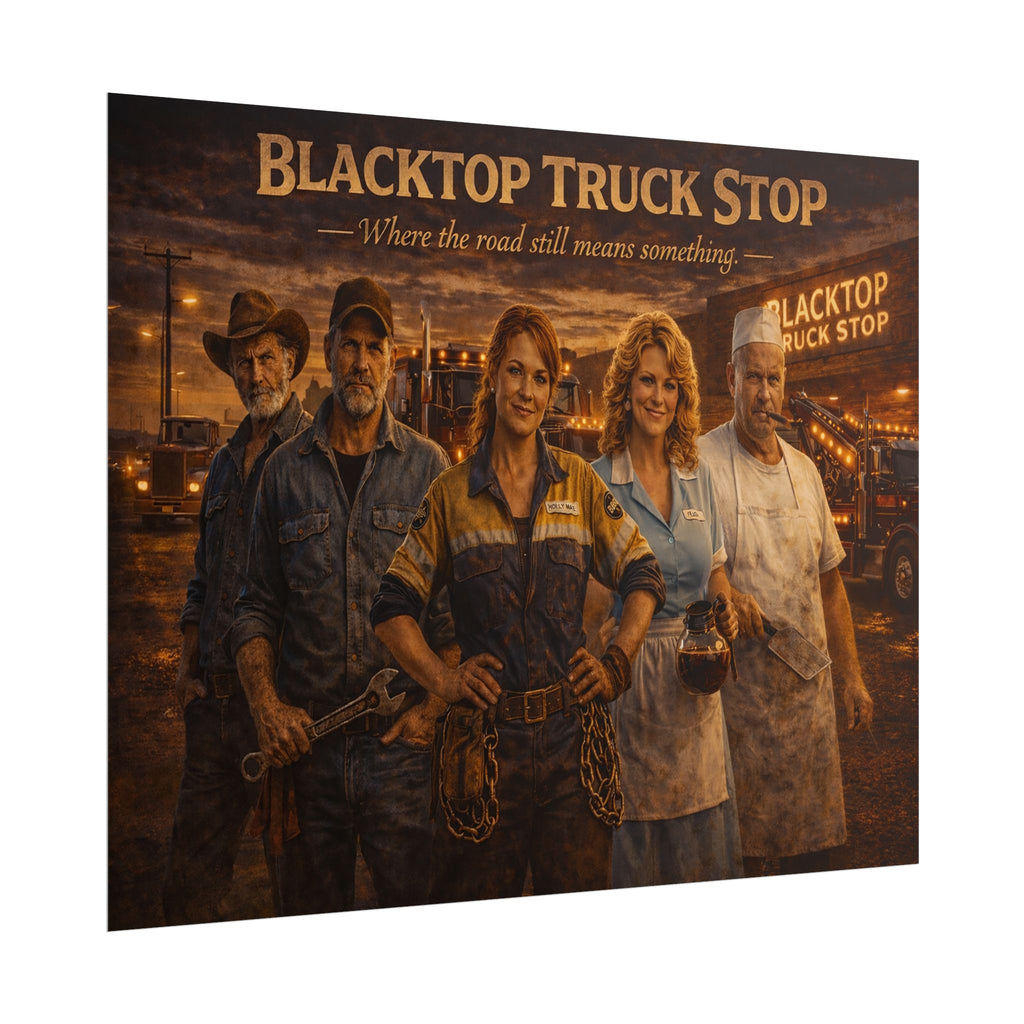 Blacktop Truck Stop — Vintage Highway Truckers Poster