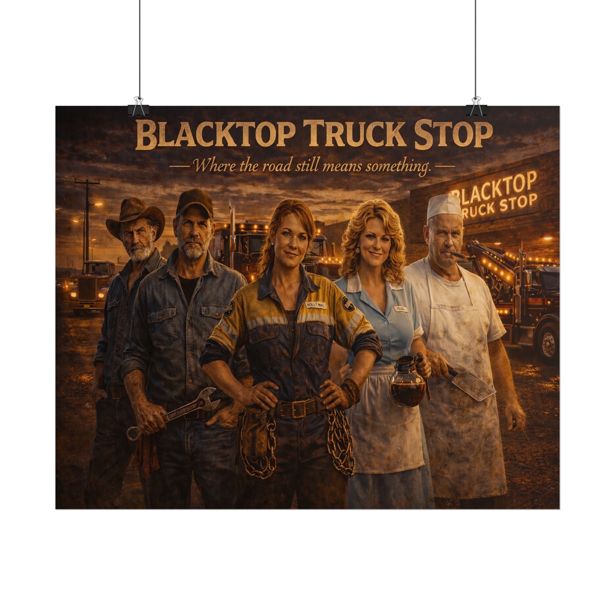 Blacktop Truck Stop — Vintage Highway Truckers Poster