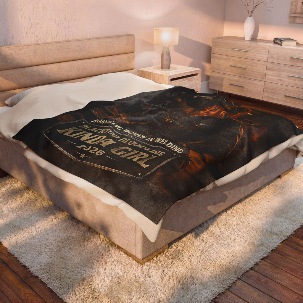 Velveteen Plush Blanket — “Blacktop Bloodline Kinda Girl” Welding Tribute Throw