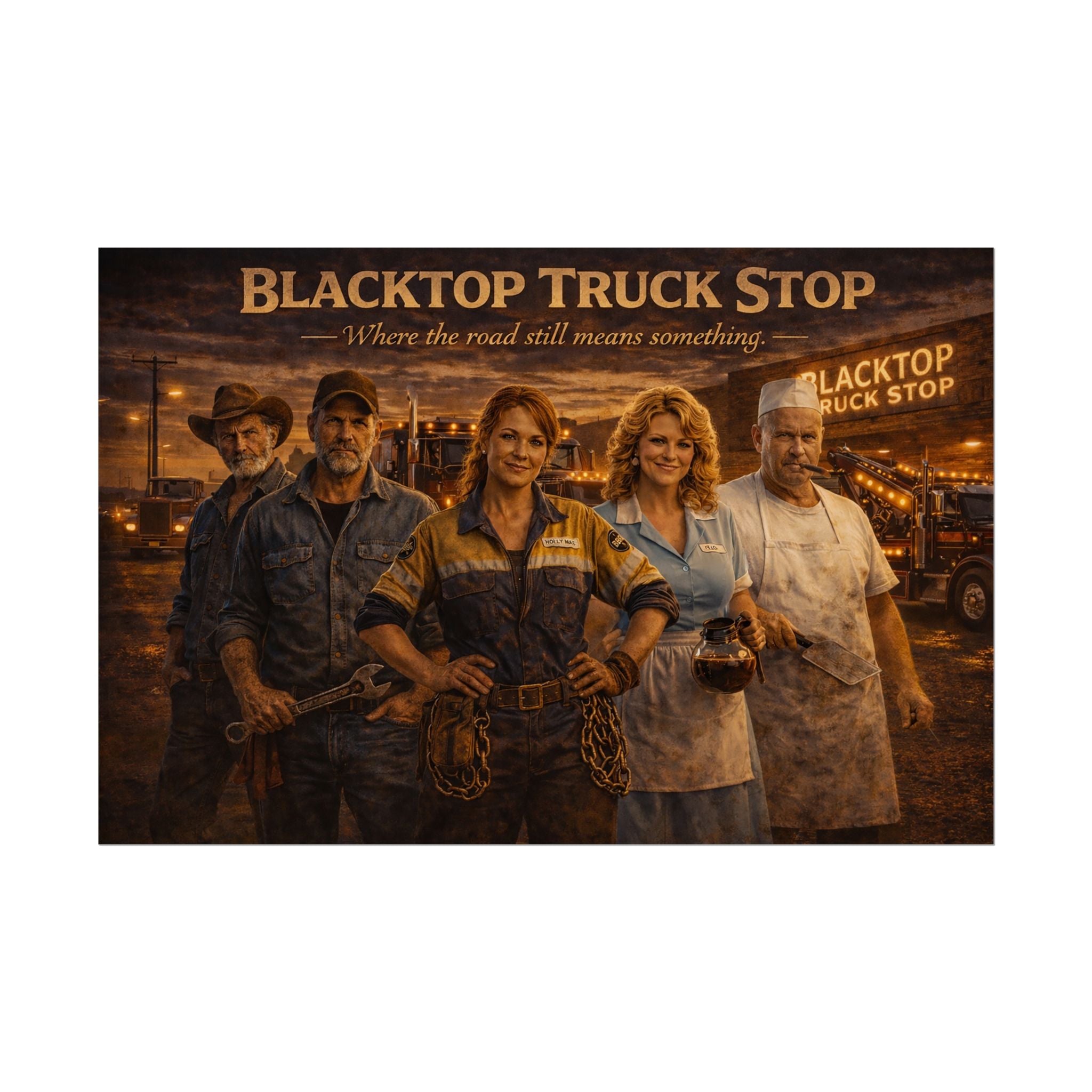 Blacktop Truck Stop — Vintage Highway Truckers Poster