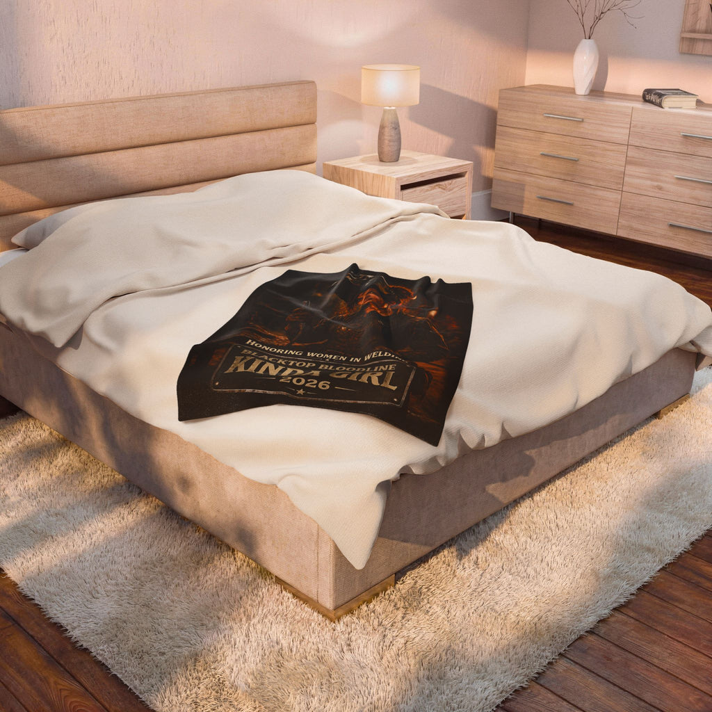 Velveteen Plush Blanket — “Blacktop Bloodline Kinda Girl” Welding Tribute Throw