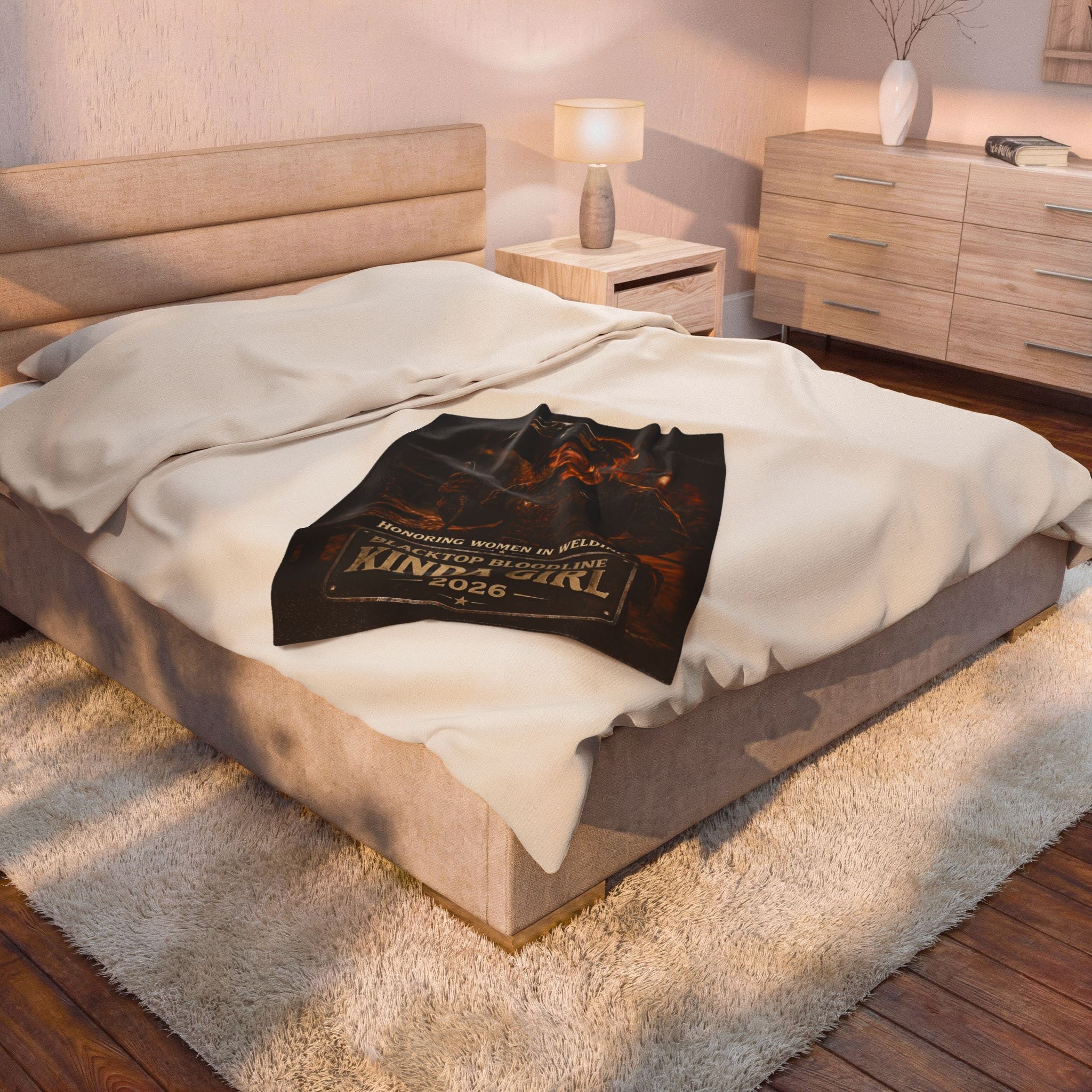 Velveteen Plush Blanket — “Blacktop Bloodline Kinda Girl” Welding Tribute Throw