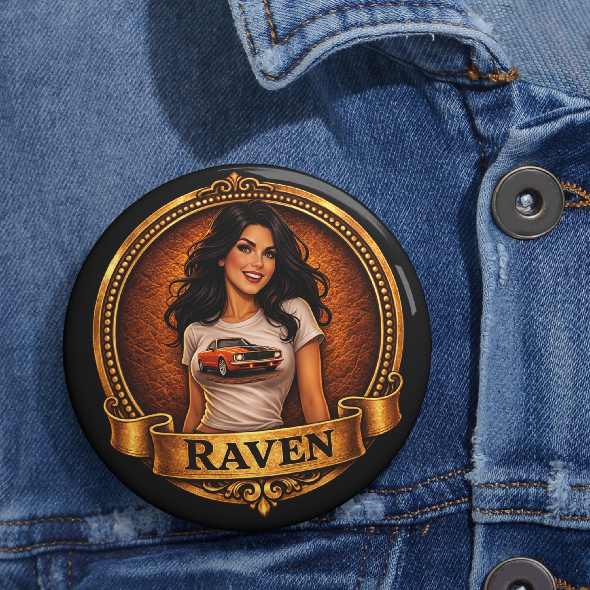 Retro Outlaw | Pin-Up Girl Series | Raven — Pin Button