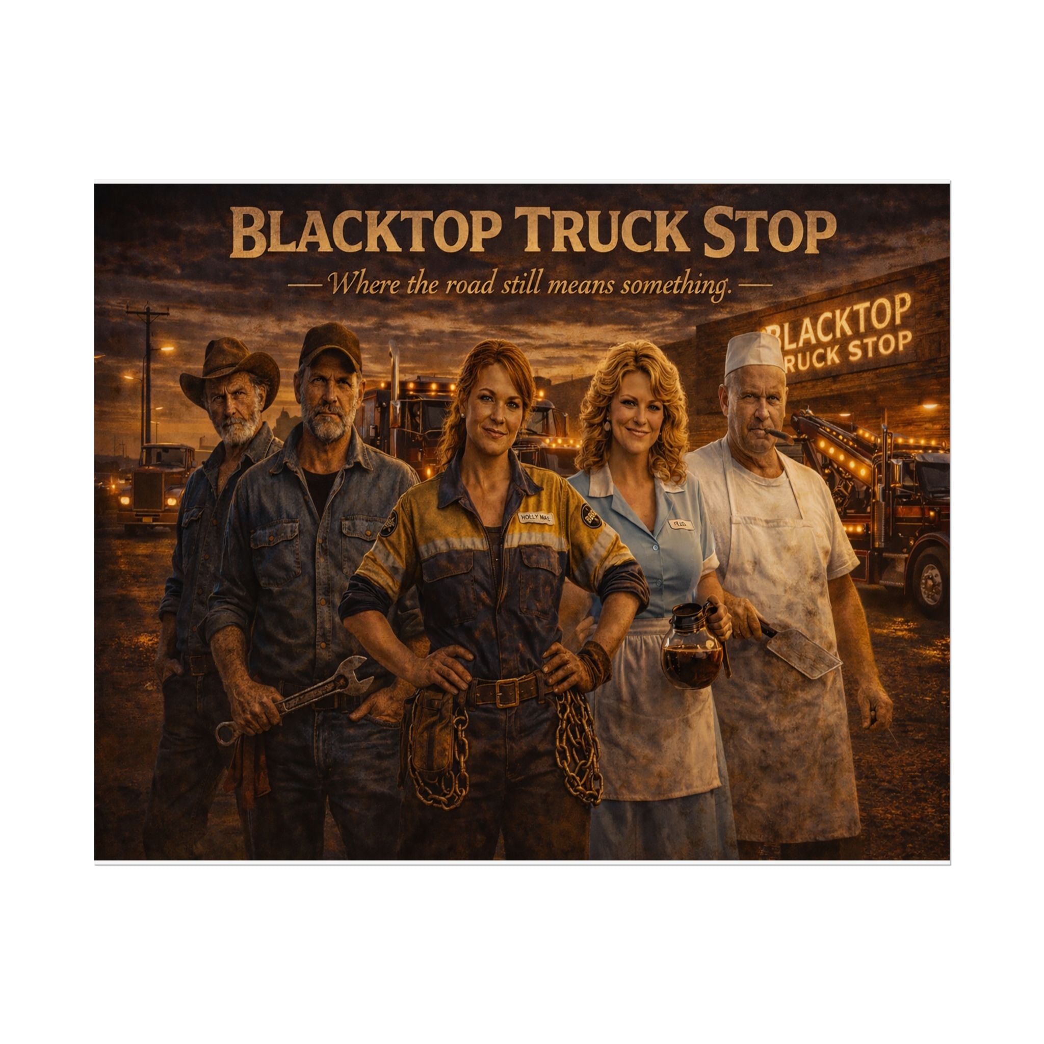 Blacktop Truck Stop — Vintage Highway Truckers Poster