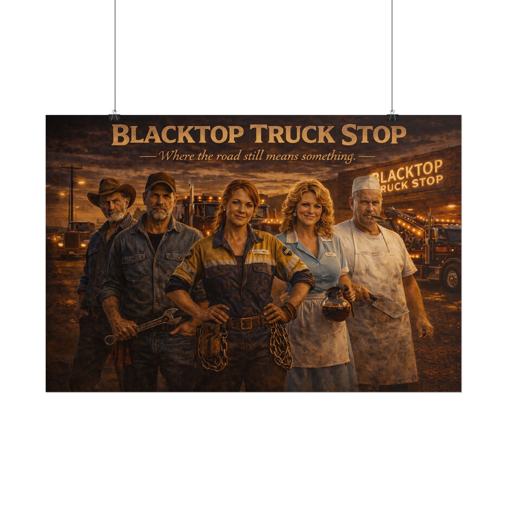 Blacktop Truck Stop — Vintage Highway Truckers Poster