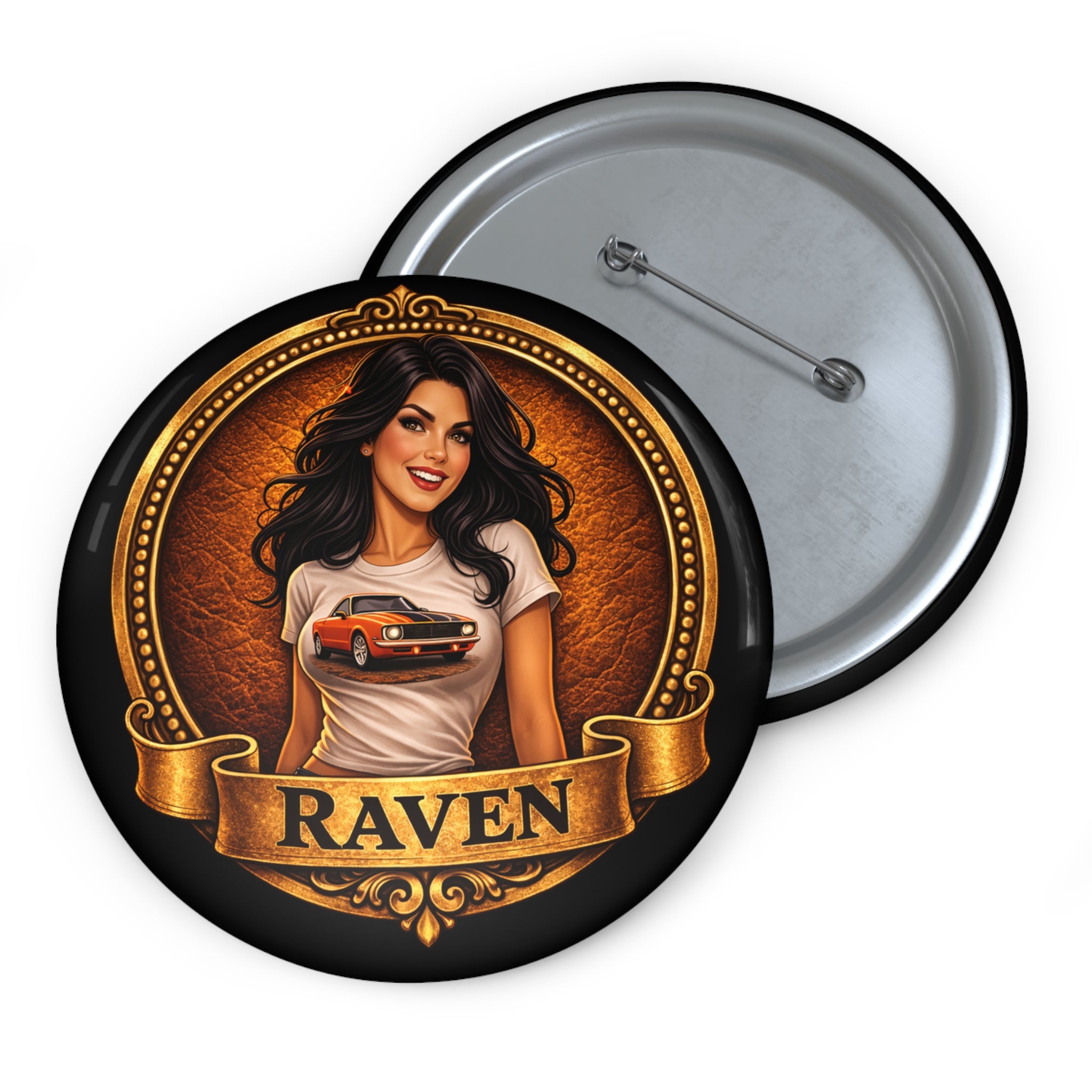 Retro Outlaw | Pin-Up Girl Series | Raven — Pin Button
