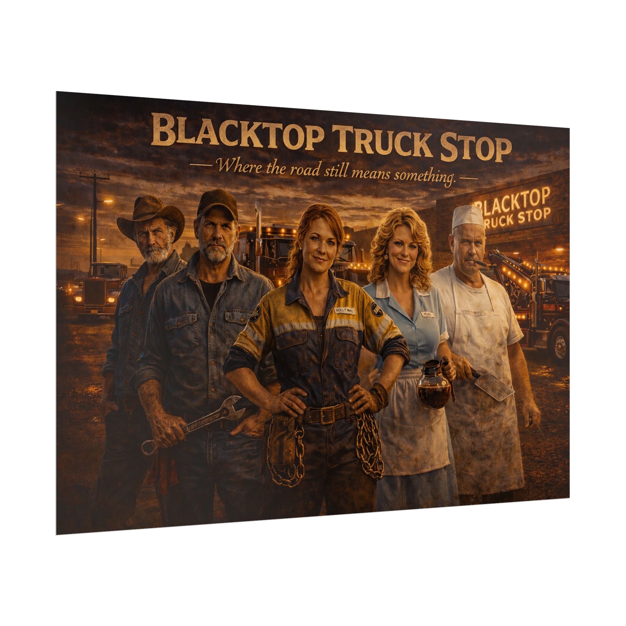 Blacktop Truck Stop — Vintage Highway Truckers Poster