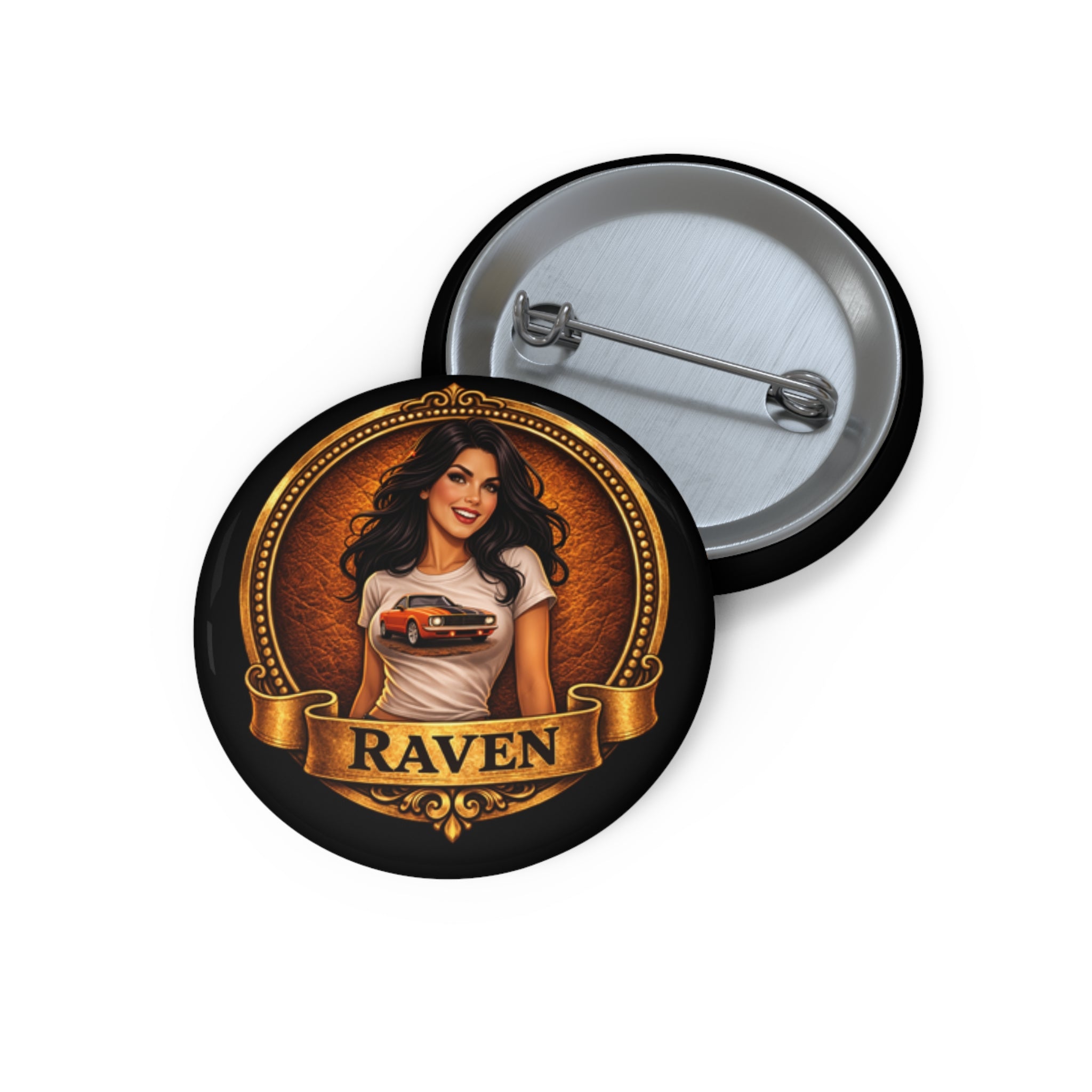 Retro Outlaw | Pin-Up Girl Series | Raven — Pin Button