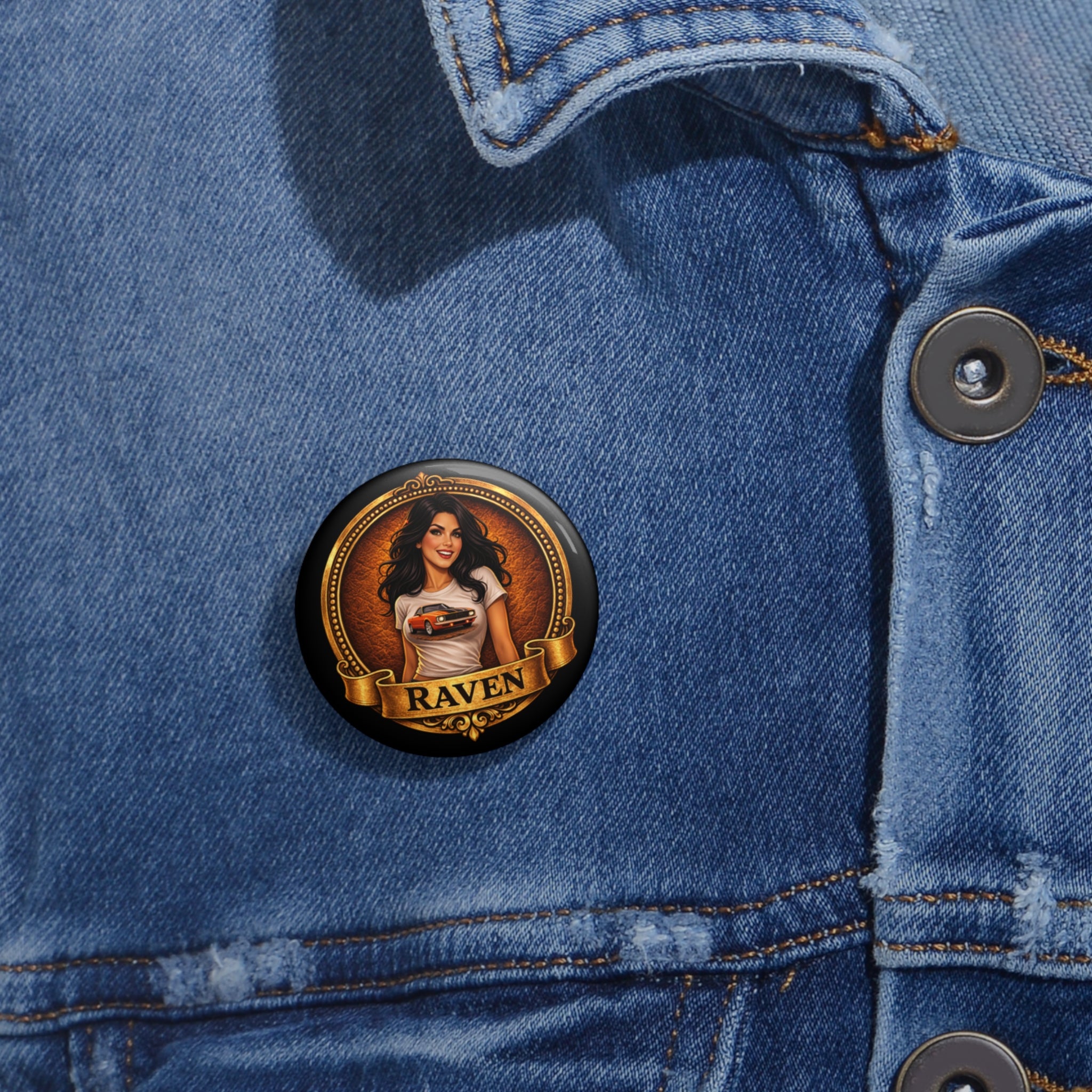 Retro Outlaw | Pin-Up Girl Series | Raven — Pin Button